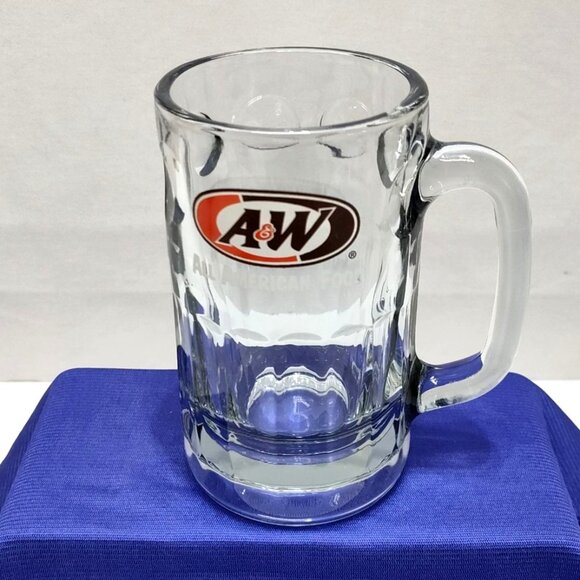 A&W Root Beer Glass Mug All American Food Logo 6" Tall Heavy Clear Glass Vintage - Picture 1 of 8